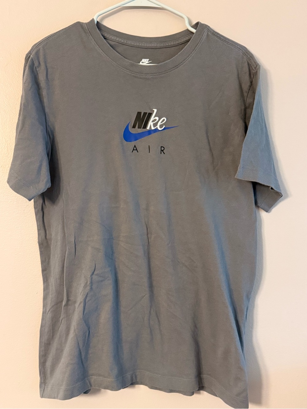 Nike Air Short Sleeve Tee - Gray with Blue Swoosh